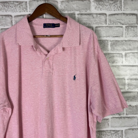 Polo Ralph Lauren Light Pink & Navy Pony Collared Polo Shirt Mens BIG 2XB - Picture 1 of 6